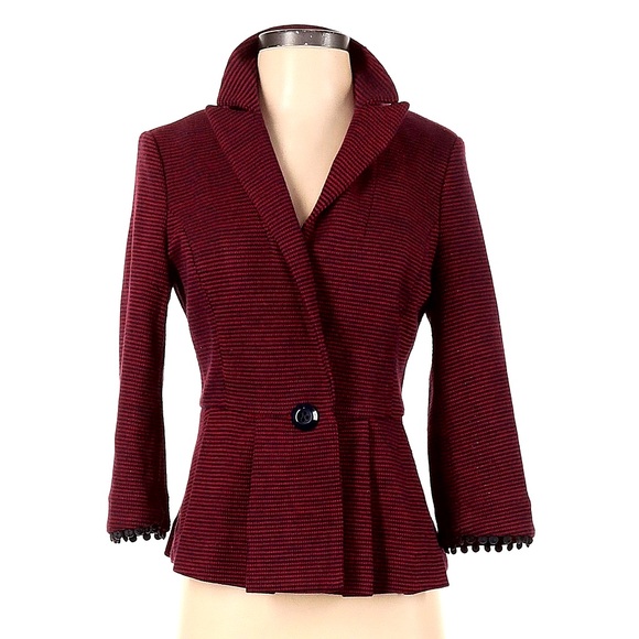 Tabitha Peplum Red Navy Knit Blazer Jacket Anthropologie - Picture 1 of 3